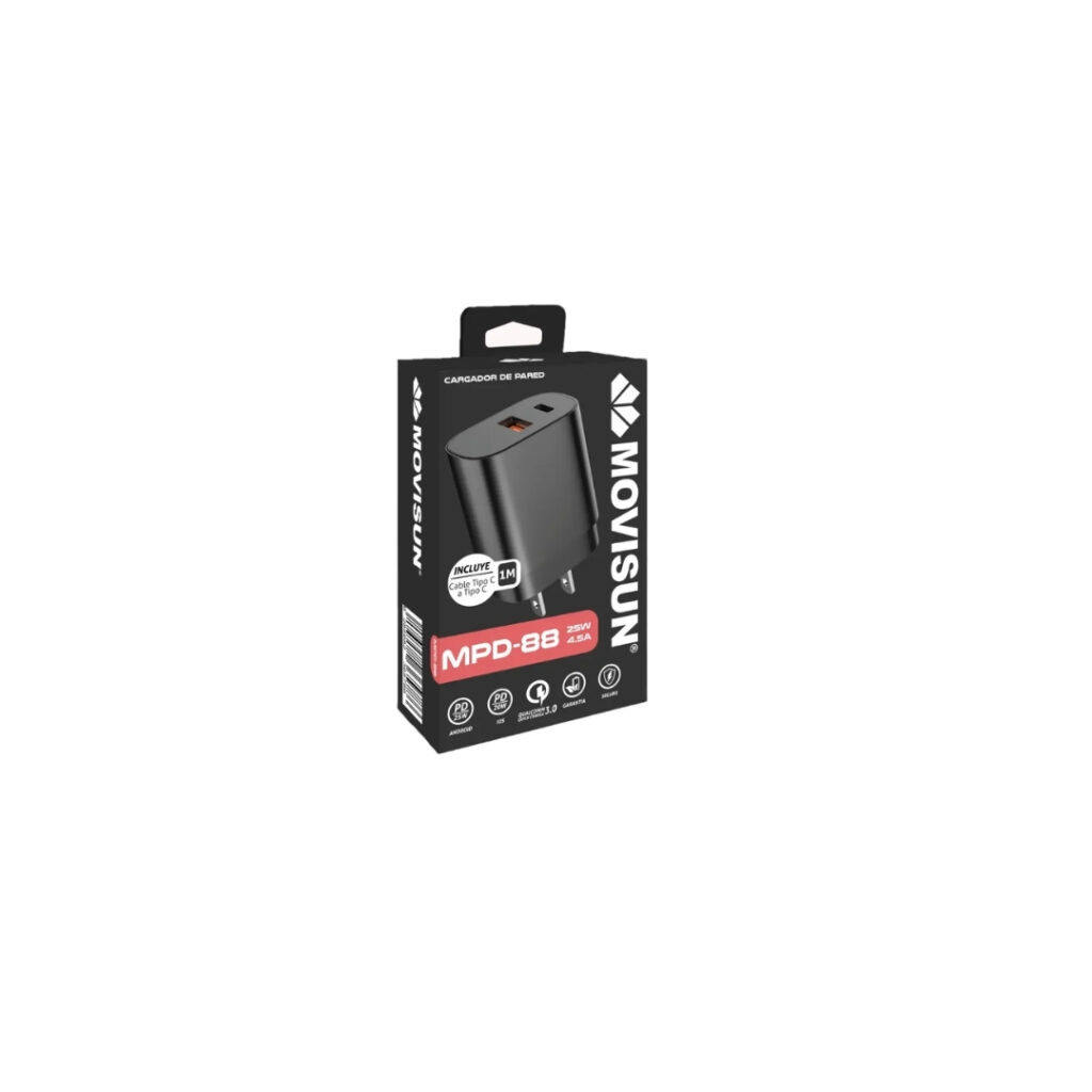 CARGADOR 25W 2 PUERTOS MPD-88 MOVISUN CON CABLE TC a TC
