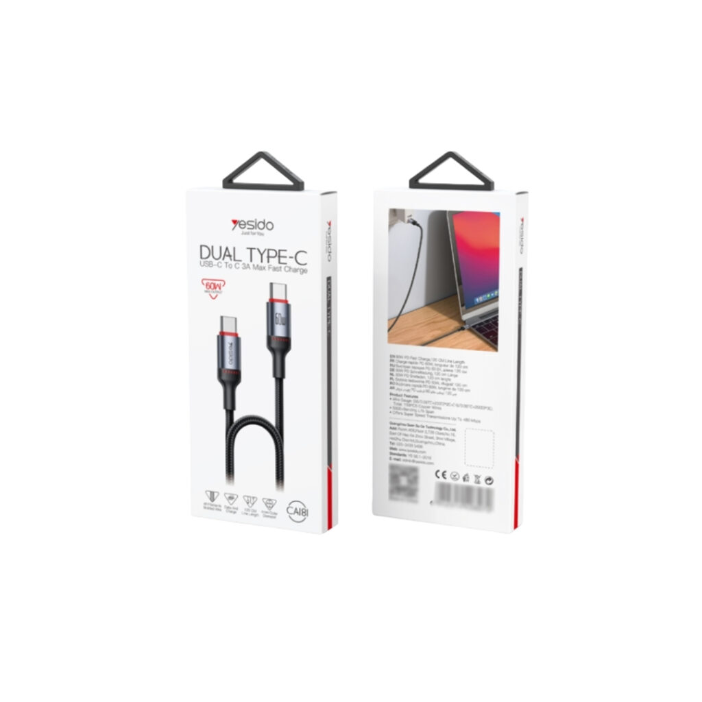 CABLE TIPO C a TIPO C 60W 1.2 MTS ACORDONADO CA181