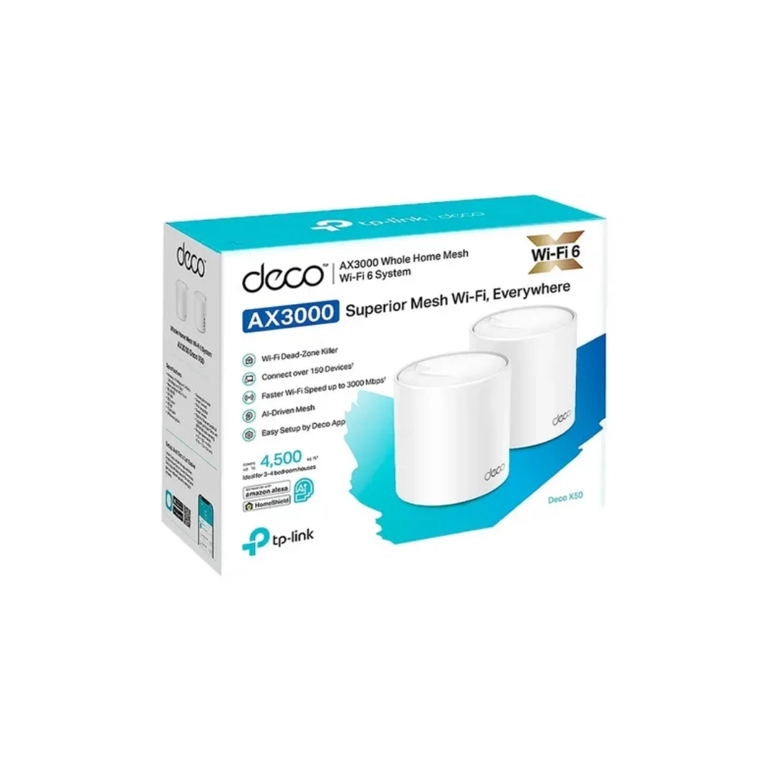ROUTER TP-LINK DECO X50 (2-PACK) SISTEMA WIFI DE MALLA AX3000/WIFI 6/HOMESHIELD